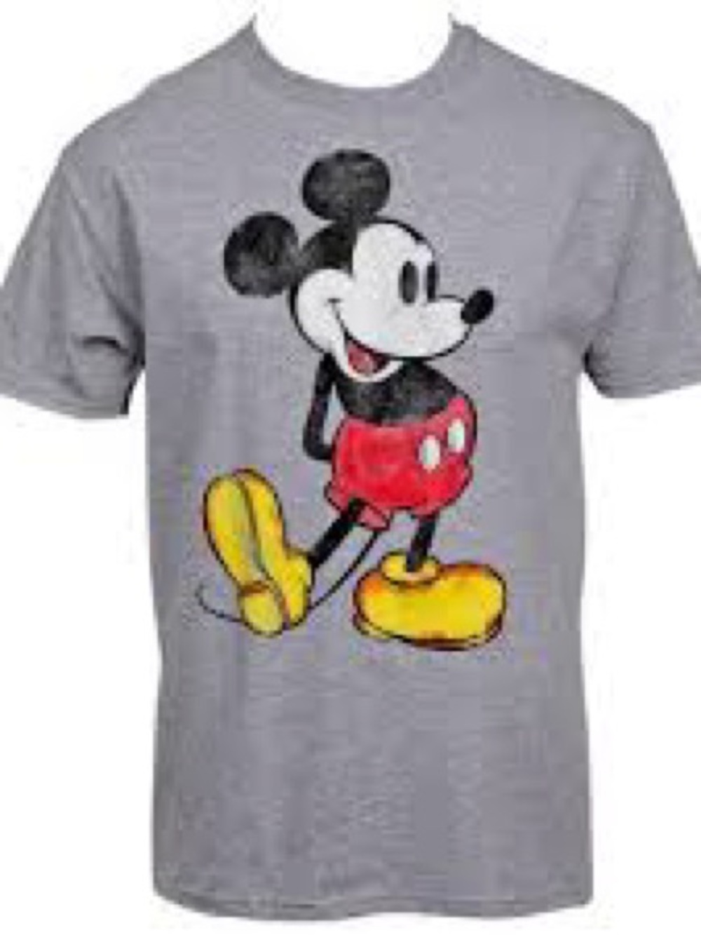 Disney Gray Mickey Mouse Short Sleeve Tee with Red and Yellow Accents